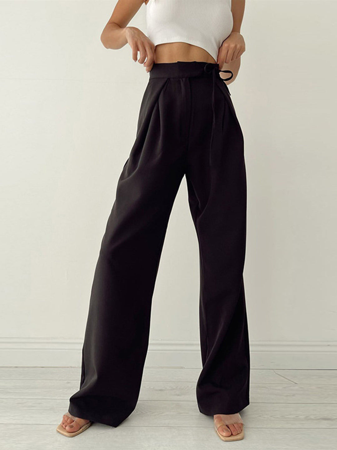 High Waist Pantalon Dames | Wijde Pijpen &amp; Taille-Strik voor Elegante Look
