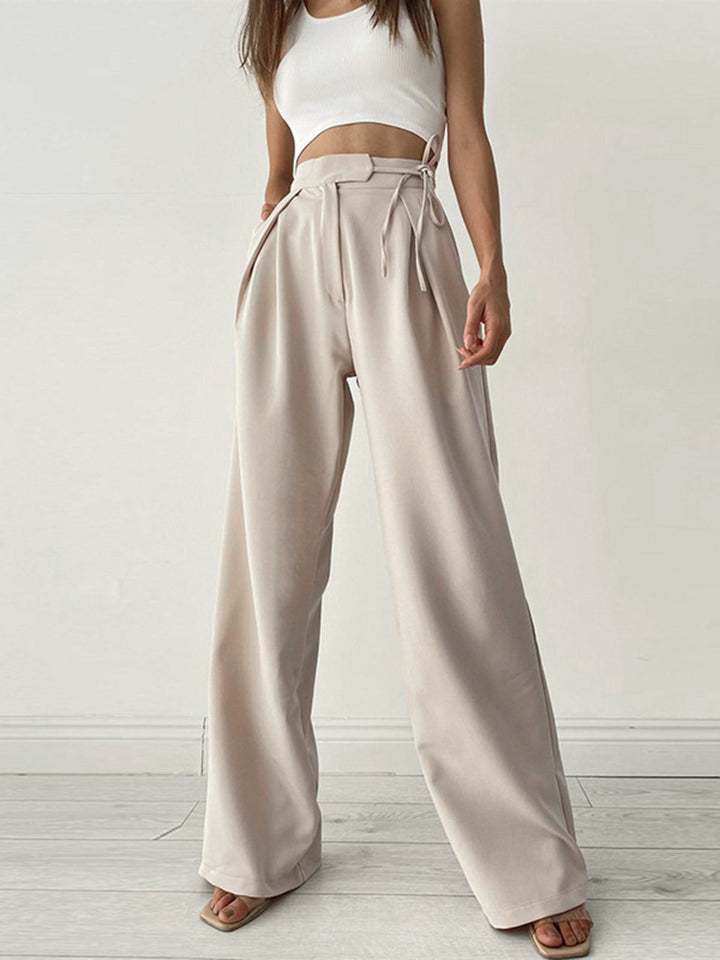 High Waist Pantalon Dames | Wijde Pijpen &amp; Taille-Strik voor Elegante Look