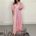 Jumpsuit met V hals en luipaardprint - Viollet