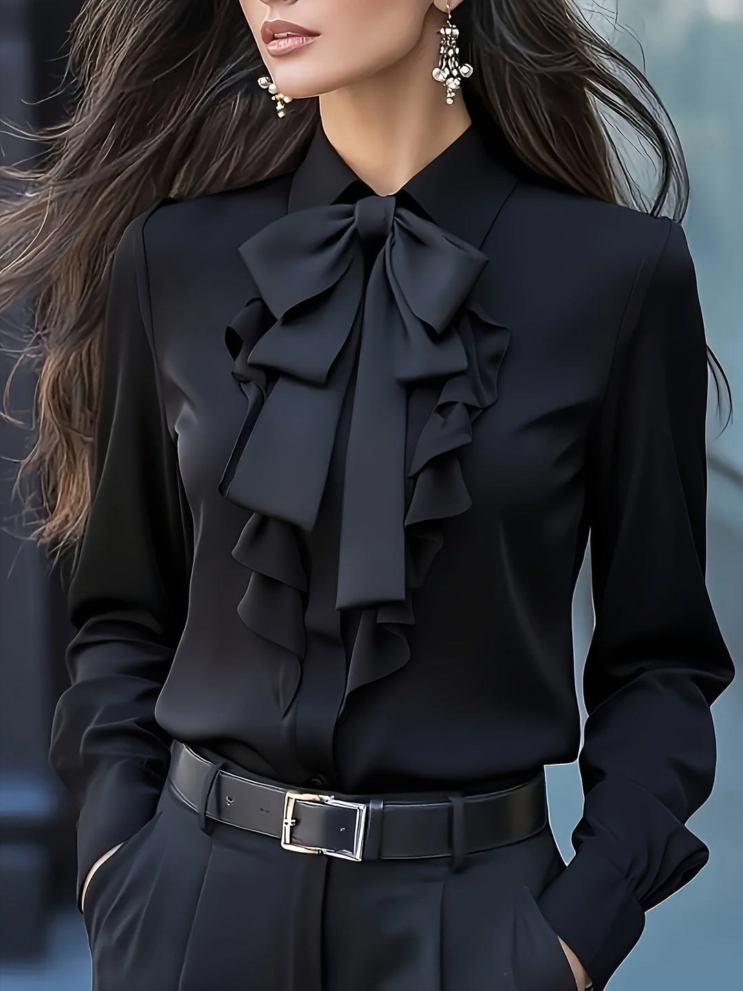 Lange Mouw Blouse Dames | Strikdetail &amp; Verfijnde Look