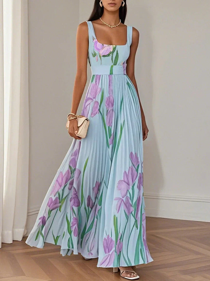 Maxi Jurk Dames | Elegante Bloemenprint &amp; Geplooide Rok