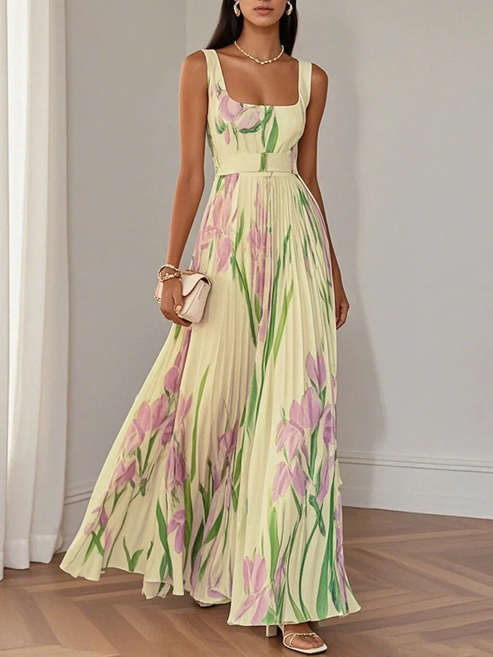 Maxi Jurk Dames | Elegante Bloemenprint &amp; Geplooide Rok