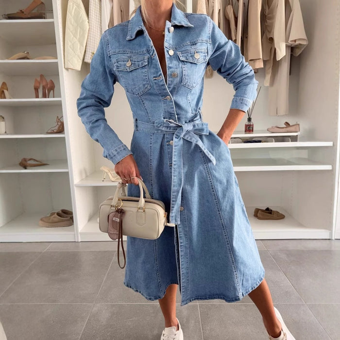 Maxi Jurk Dames | Lange Mouwen & Taillerende Ceintuur