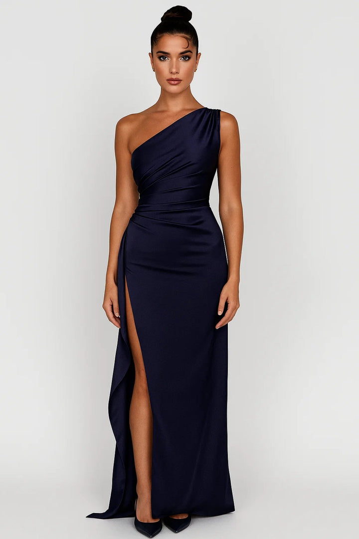 Maxi Jurk Dames | One Shoulder met Hoge Split &amp; Gedrapeerde Taille