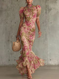 Maxi Jurk Dames | Romantische Rozenprint & Vloeiend Vintage Silhouet