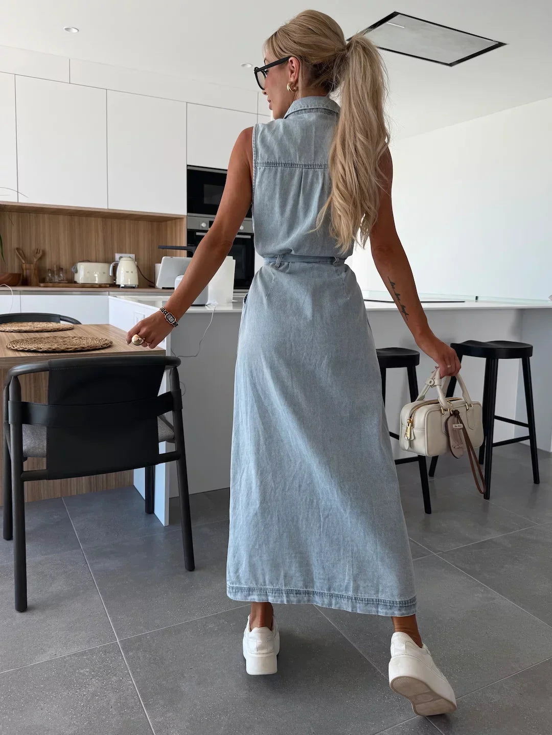 Midi Jurk Dames | Denim Look &amp; Vrouwelijke Split