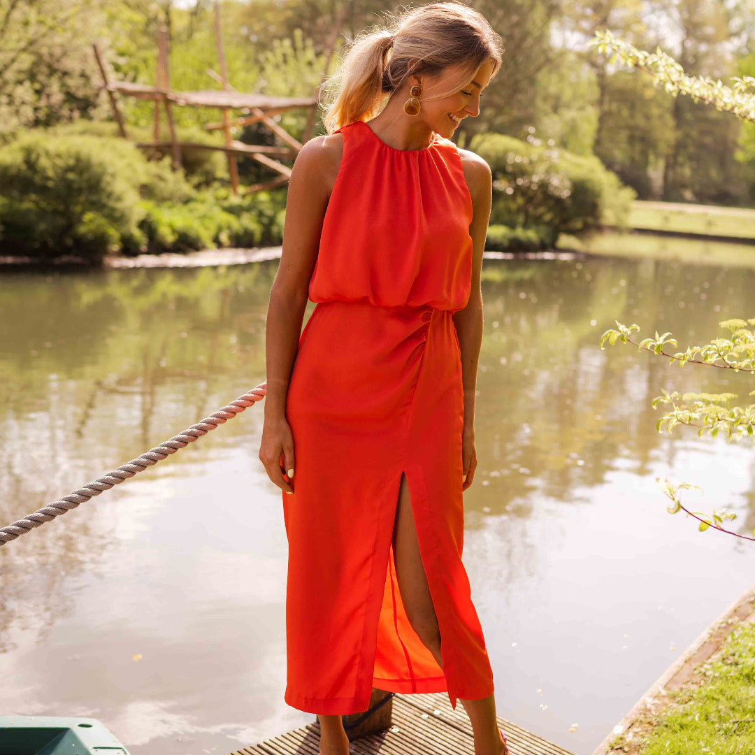 Midi Jurk Dames | Elegante Hoge Halslijn