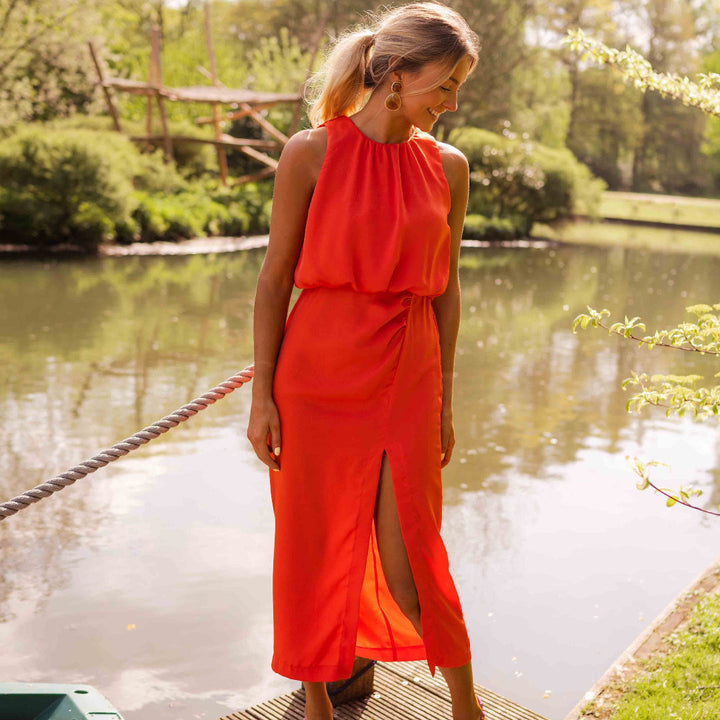Midi Jurk Dames | Elegante Hoge Halslijn