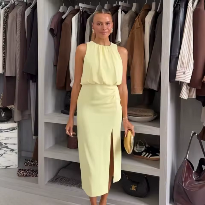 Midi Jurk Dames | Elegante Hoge Halslijn