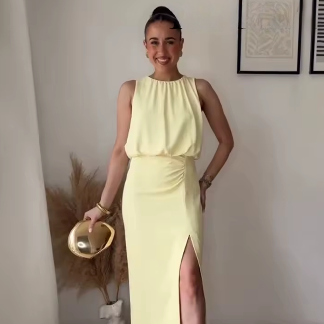 Midi Jurk Dames | Elegante Hoge Halslijn