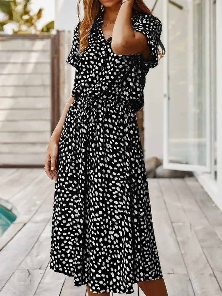 Midi Jurk Dames | Verstelbare Taille &amp; Zomerse Print