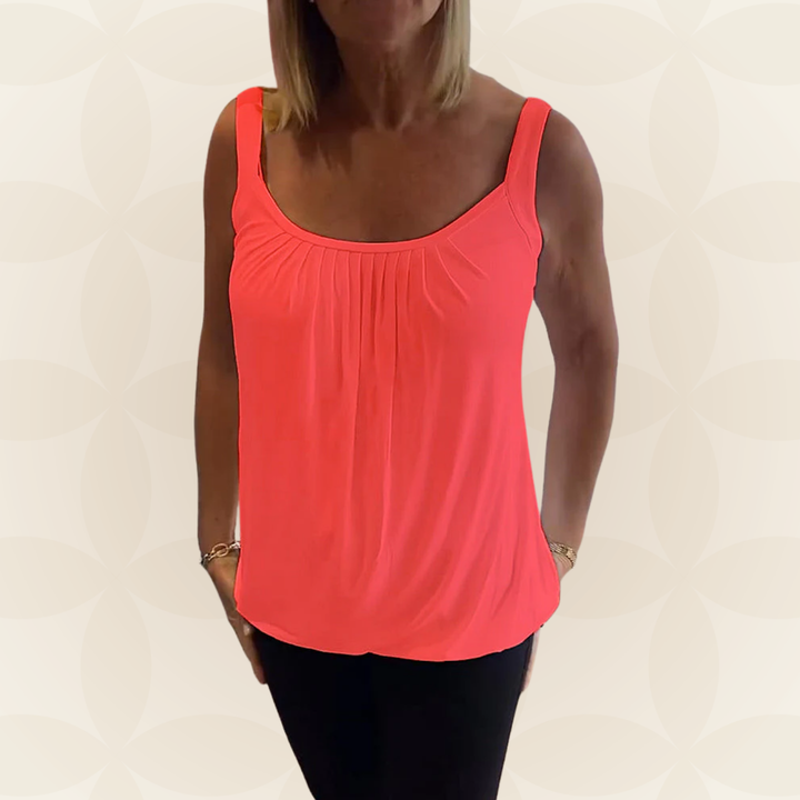 Mouwloze Top Dames | Geplooide U-Hals &amp; Relaxte Pasvorm