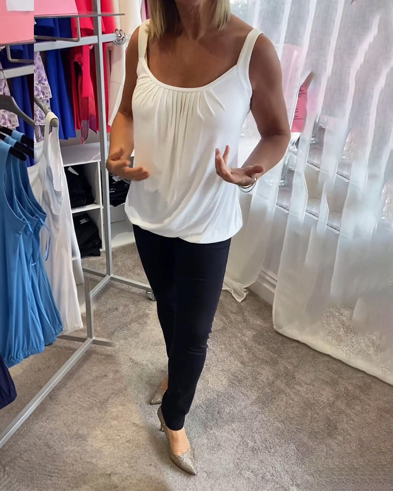 Mouwloze Top Dames | Geplooide U-Hals &amp; Relaxte Pasvorm