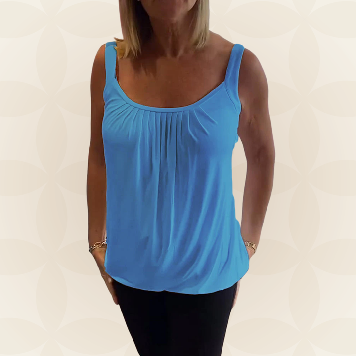 Mouwloze Top Dames | Geplooide U-Hals &amp; Relaxte Pasvorm