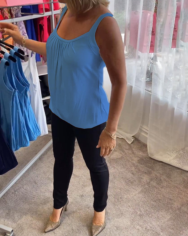 Mouwloze Top Dames | Geplooide U-Hals &amp; Relaxte Pasvorm