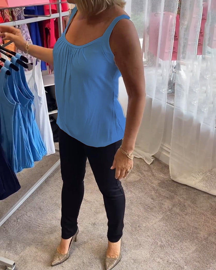 Mouwloze Top Dames | Geplooide U-Hals &amp; Relaxte Pasvorm