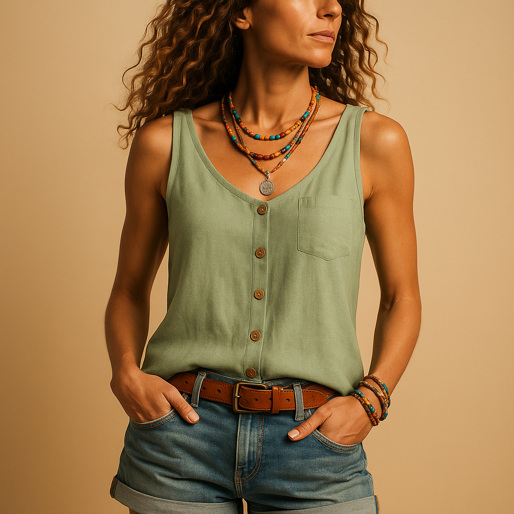 Mouwloze Top Dames | Luchtige V-Hals &amp; Zomers Knoopdetail