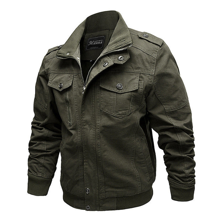Heren Canvas Fieldjacket met Schouderpatten en Ritsfront