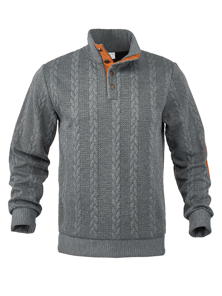 Heren Kabelpatroon Pullover Staande Kraag Halve Rits