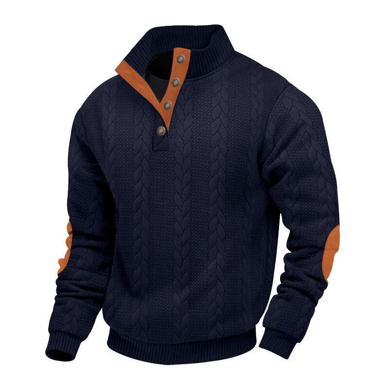 Heren Kabelpatroon Pullover Staande Kraag Halve Rits