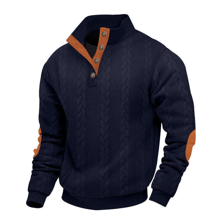 Heren Kabelpatroon Pullover Staande Kraag Halve Rits