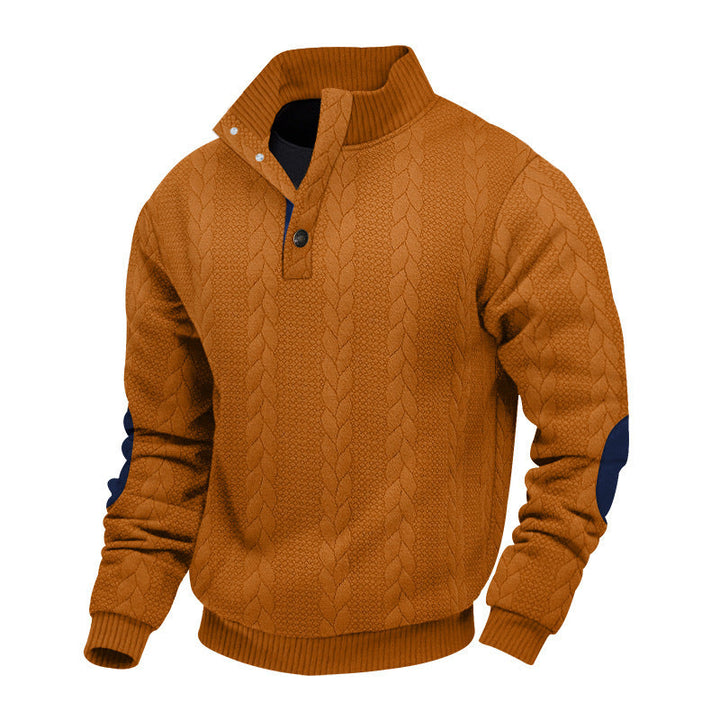 Heren Kabelpatroon Pullover Staande Kraag Halve Rits