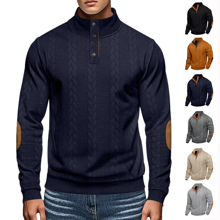 Heren Kabelpatroon Pullover Staande Kraag Halve Rits