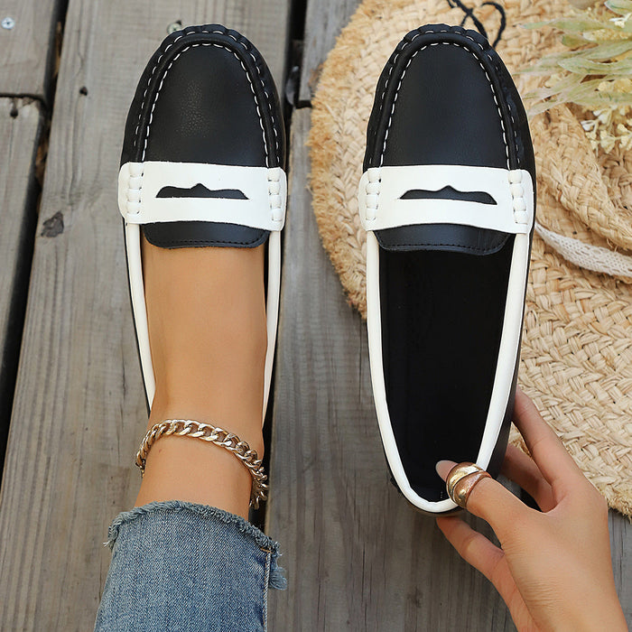 Dames Penny Loafers Twee Kleuren met Stiksels