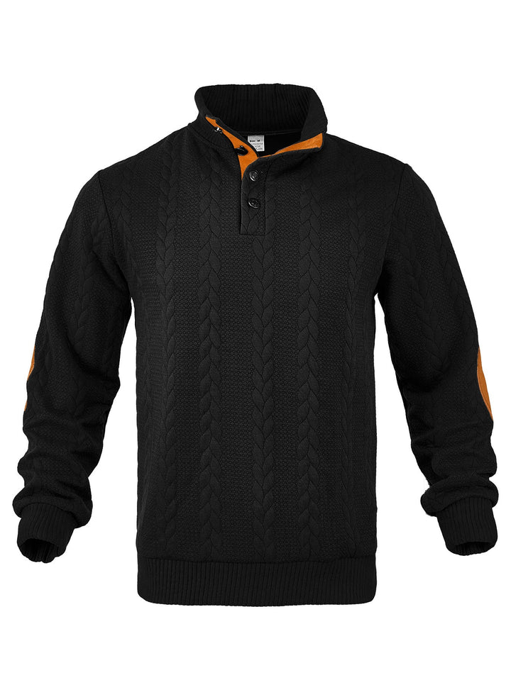 Heren Kabelpatroon Pullover Staande Kraag Halve Rits