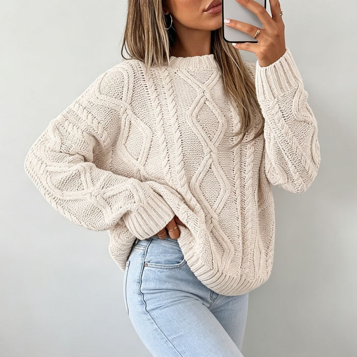 Dames Oversized Kabeltrui met Ronde Hals