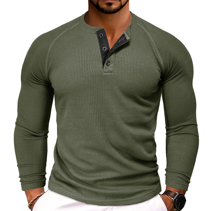Heren Henley Shirt met Lange Mouwen en Knoopsluiting