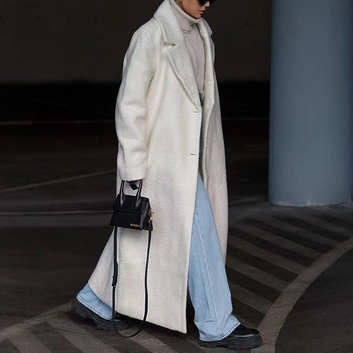 Dames Wolmix Oversized Jas met Reverskraag en Ceintuur