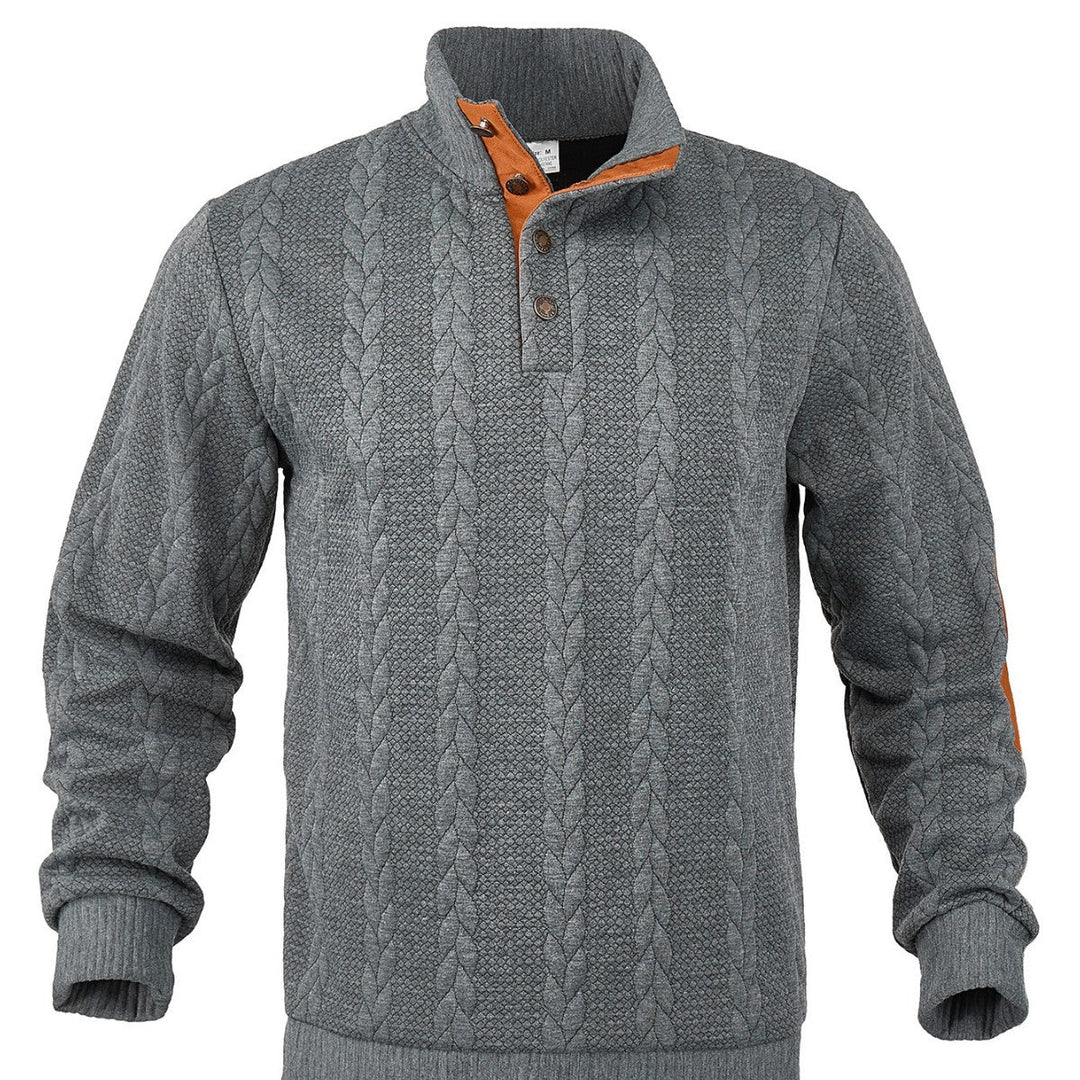Heren Kabelpatroon Pullover Staande Kraag Halve Rits