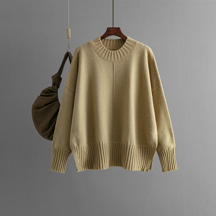 Dames Oversized Trui met Geribbelde Boord en Ronde Hals