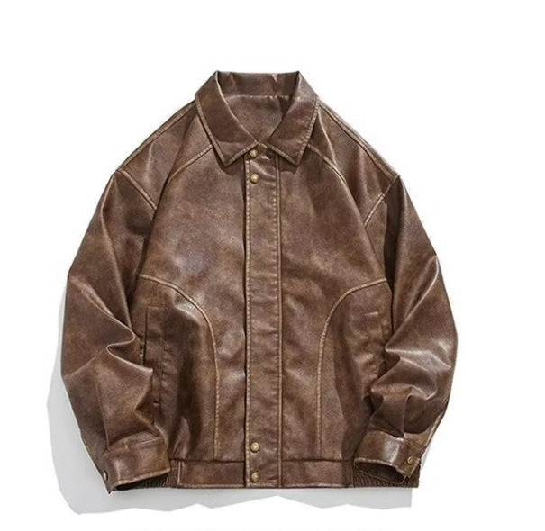 Heren Bikerjack met Kraag en Snap-Knopen Vintage Look