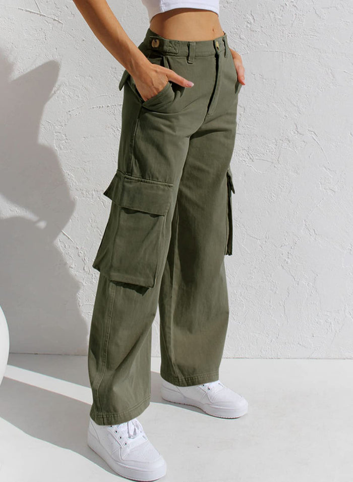 Dames Cargo Broek Wijde Pijpen met Hoge Taille