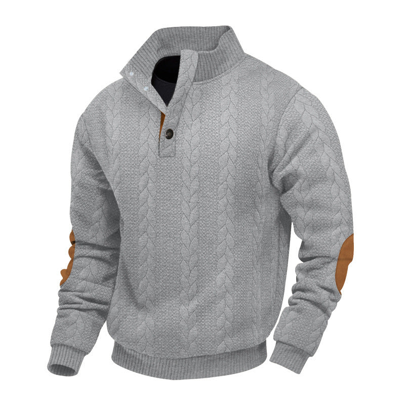 Heren Kabelpatroon Pullover Staande Kraag Halve Rits