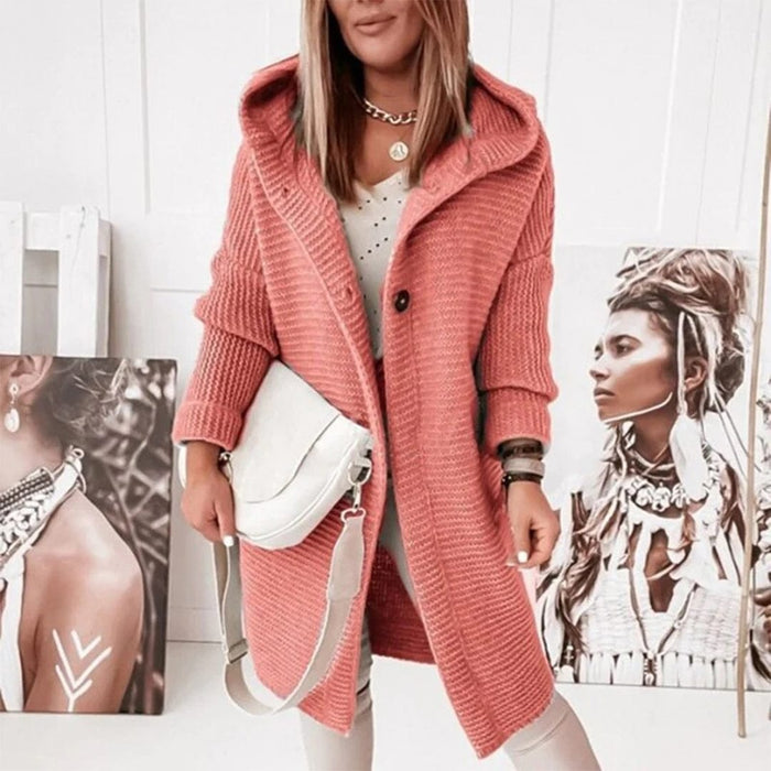Dames Gebreide Jas met Capuchon en Asymmetrische Ritssluiting