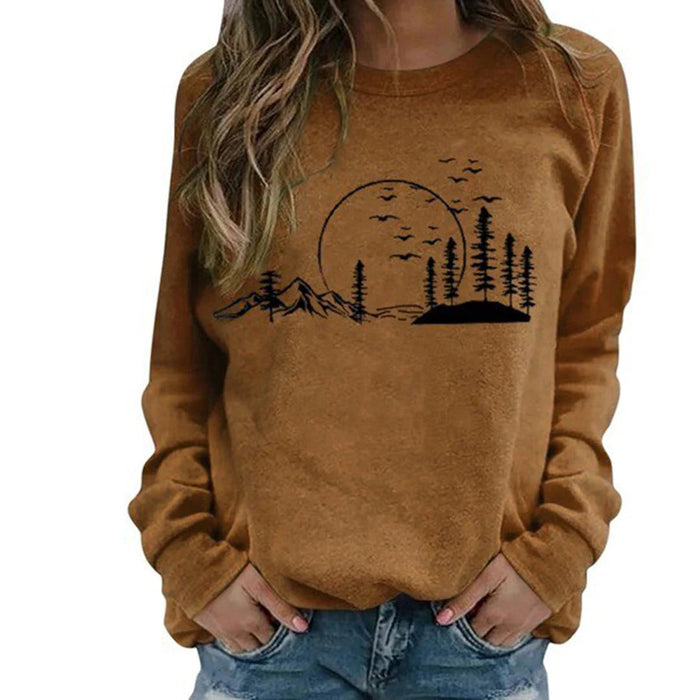 Dames Ronde Hals Sweatshirt met Natuurprint