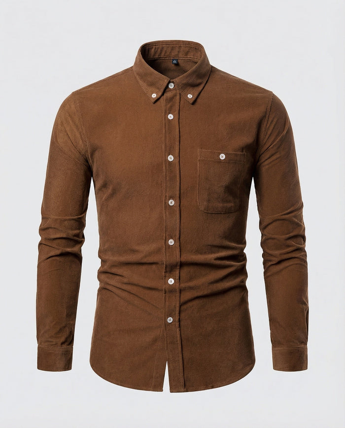 Heren Geribbeld Corduroy Overhemd met Button-Down Kraag
