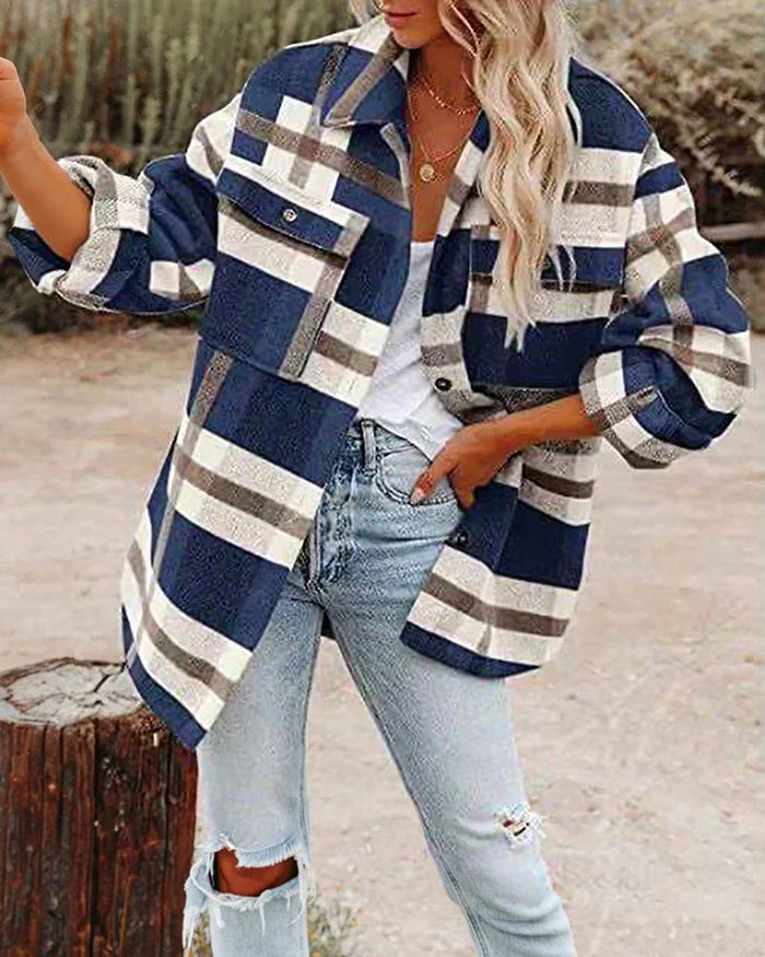 Dames Geruit Overshirt met Knoopsluiting en Relaxte Pasvorm