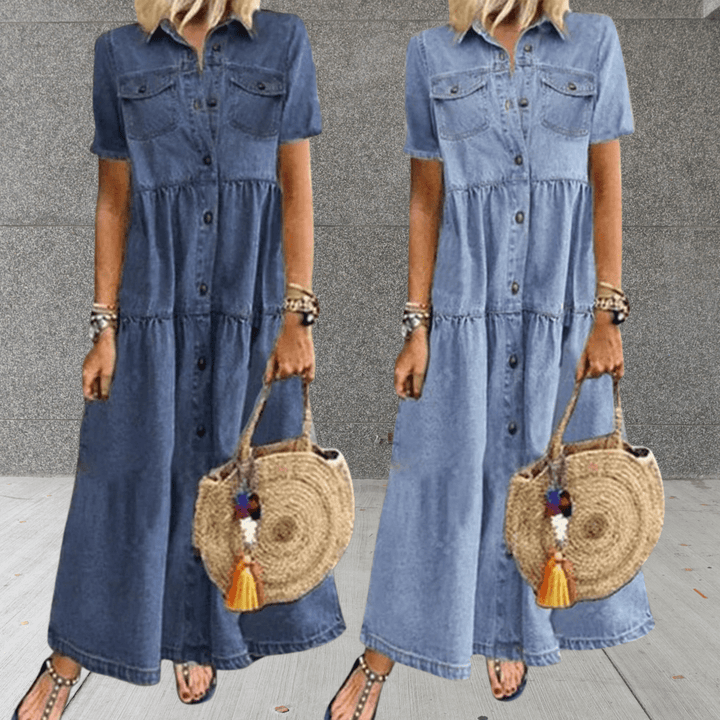 Spijkerjurk Dames | Maxi Knopenrij &amp; Losse Casual Pasvorm