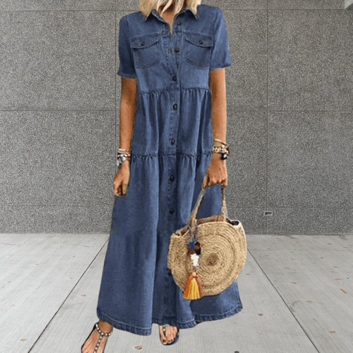 Spijkerjurk Dames | Maxi Knopenrij &amp; Losse Casual Pasvorm