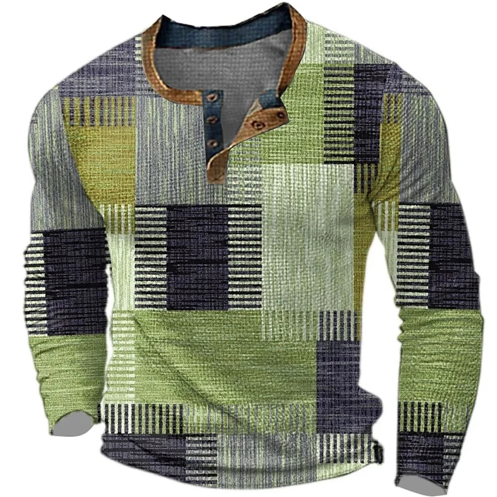 Sweatshirt Heren | Knoopkraag &amp; Patchwork Look