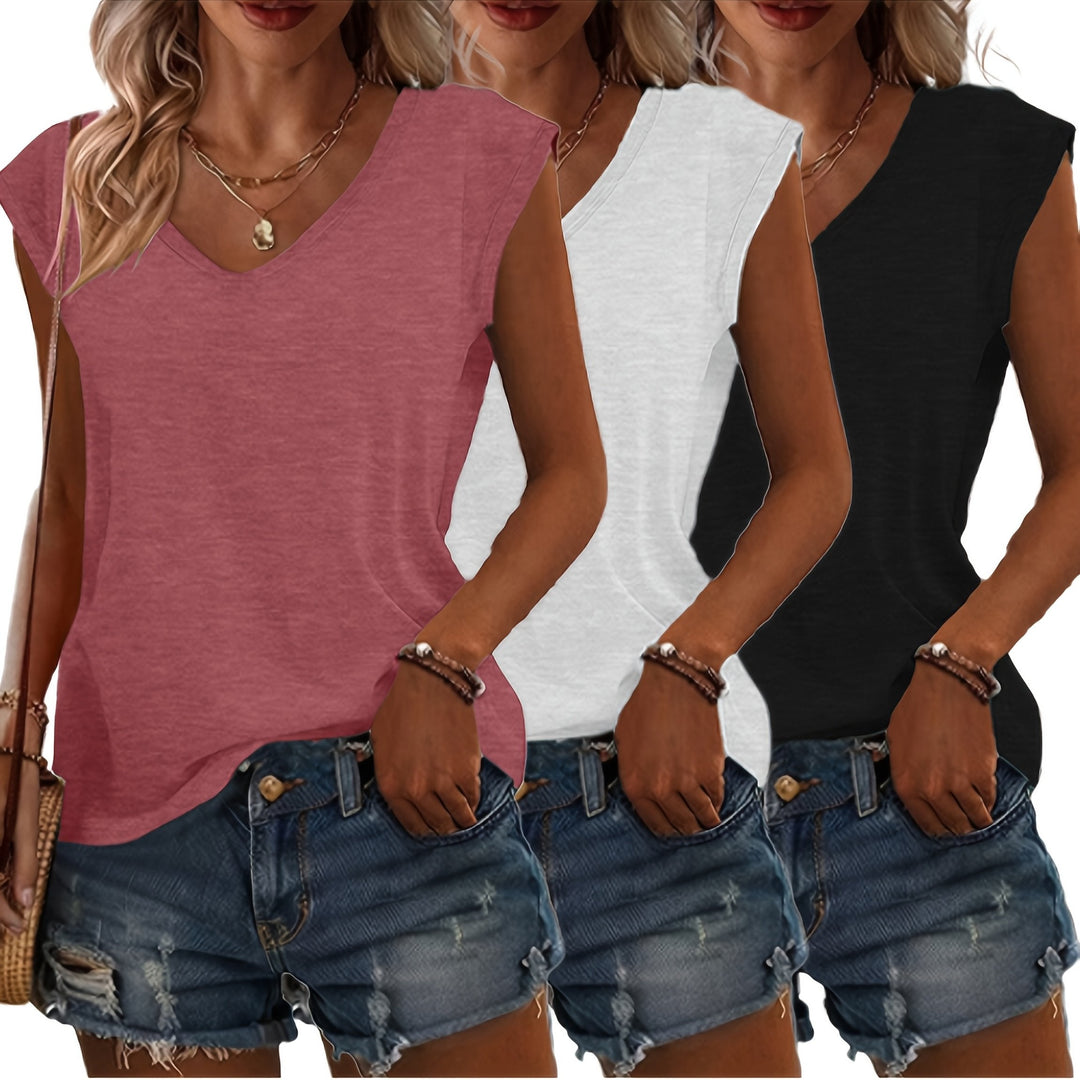 T-Shirt Set Dames | 3-Delig V-hals &amp; Mouwloos Design
