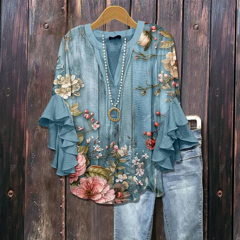 Top Dames | Bloemenprint &amp; Romantische Ruffle Mouwen