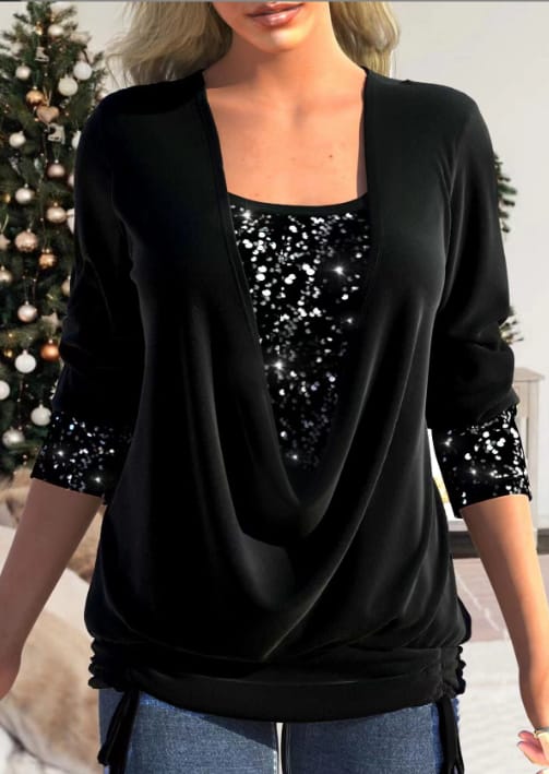 Top Dames | Glitter Pailletten &amp; Flatterende Draped Look
