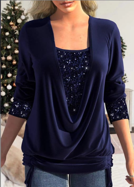 Top Dames | Glitter Pailletten &amp; Flatterende Draped Look