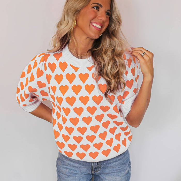 Trui Dames met Hartprint | Korte Mouw & Comfortabele Pasvorm