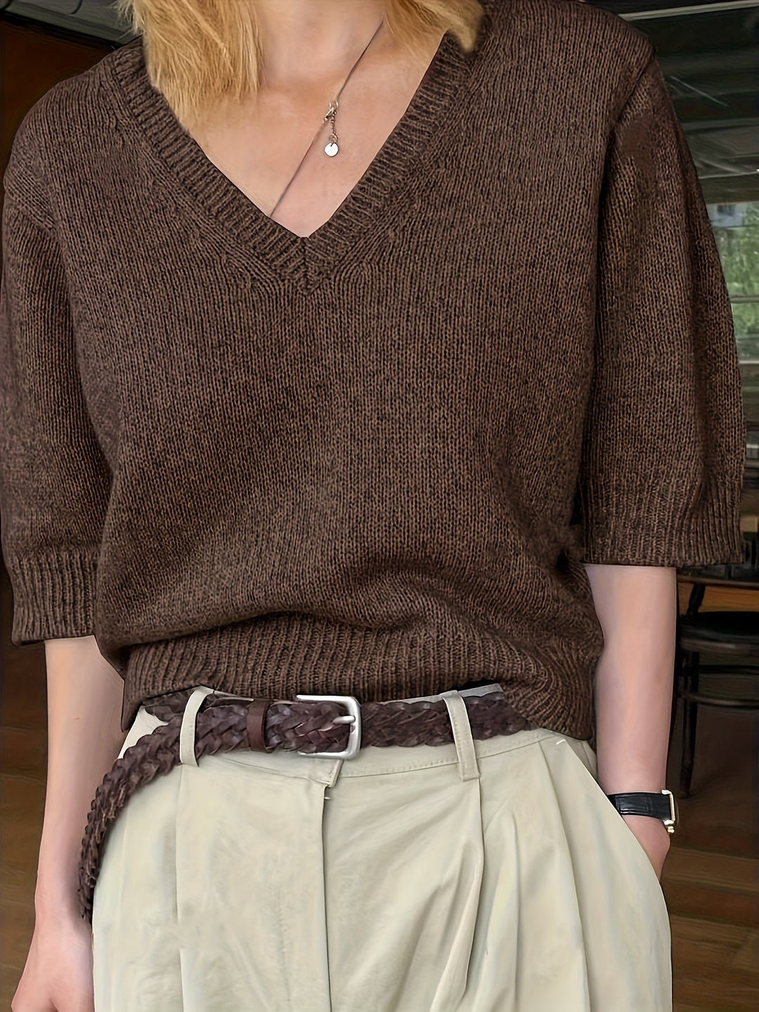 Trui Dames met V-hals | Korte Mouw &amp; Ademend Comfort